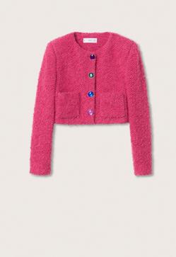 Imagen secundaria 2 - 1. Chaqueta en blanco y negro con botones perla de Uterqüe (159 euros). 2 Chaqueta corta en color rojo con botones blancos de Uterqüe (159 euros). 3. Chaqueta rosa de tweed de Mango (59,99 euros) 