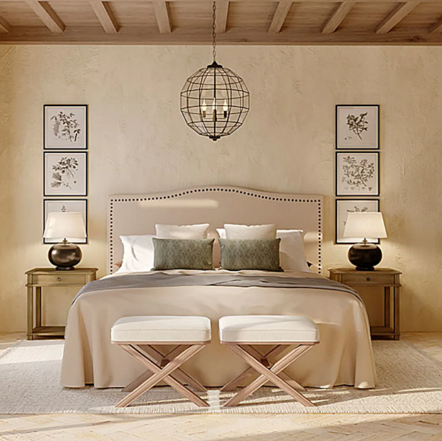 Imagen principal - La lámparta de techo cuesta 199 euros y la lámpara de mesilla, cpv.