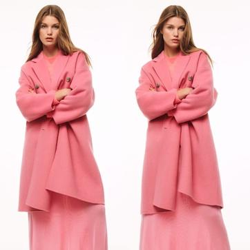 Imagen secundaria 1 - Abrigo de lana hecho a mano con doble botonadura en color rosa de Mango (119,99 euros). 