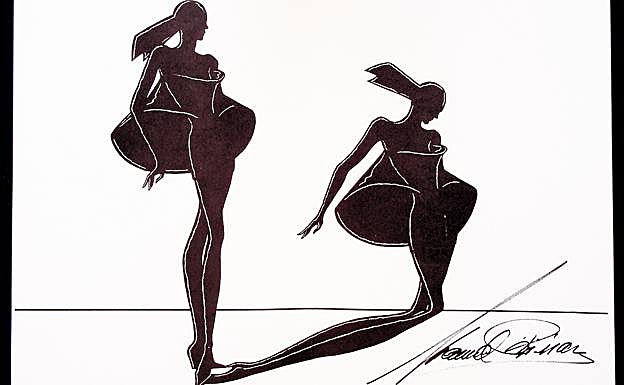 Uno de los dos boccetos del vestido de Cristina Pedroche que guarda el Museo Manuel Piña, en Manzanares. Bajo la firma, Manuel Piña escribió: «Las sombras de los hombres son a veces más humanas que los propios hombres». 