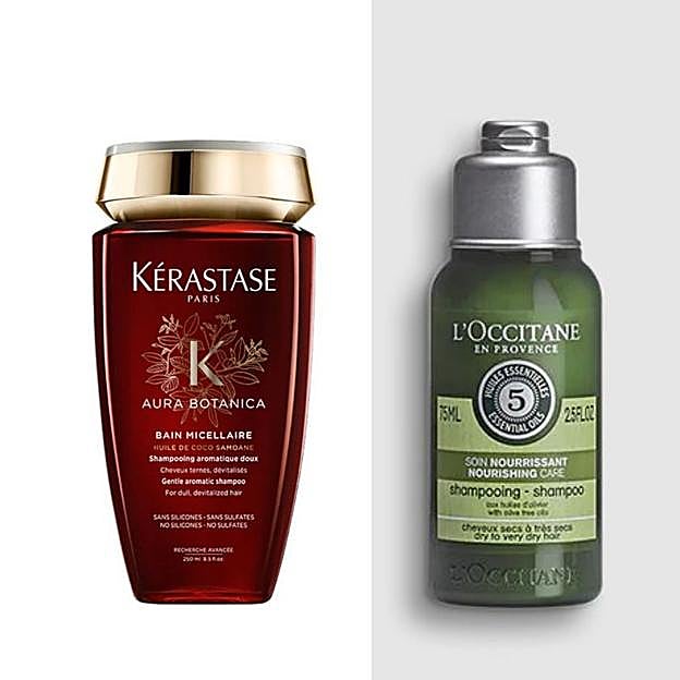 Champú Bain Micellaire Aura Botánica de Kérastase y Champú Nutritivo Aromacología de L'Occitane