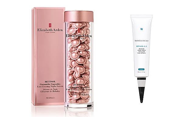 ELIZABETH ARDEN. Retinol ceramide capsules, sérum de noche alisador de arrugas (110€/ 60 cápsulas). SKIN CEUTICALS. Crema de noche Retinol 0.3 (93€).