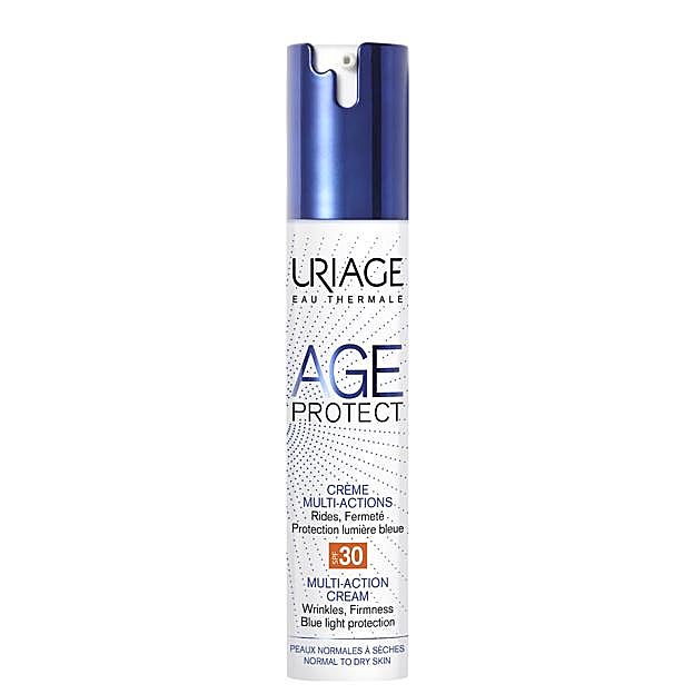 Imagen principal - Crema Multiacción SPF30 de la gama Age Protect de Uriage, Crema Hidronutritiva 30 de SkinClinic y Screen-Me Spray de Darling