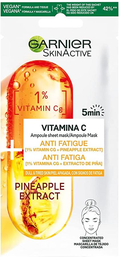 Dentro de la gama Ampoule Mask, la mascarilla con Vitamina C está pensada para esos momentos en los que estamos cansados y nuestra piel lo refleja. Con un 1% de vitamina Cg y con extracto de piña, reduce visiblemente los signos del cansancio, la deshidratación y proporciona luminosidad a la piel. (3 euros)
