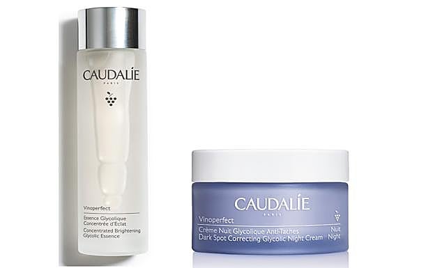  Esencia Glicólica Luminosidad (22,90€) de la línea Vinoperfect de Caudalie y Crema de noche Glicólica Antimanchas (34,90€).