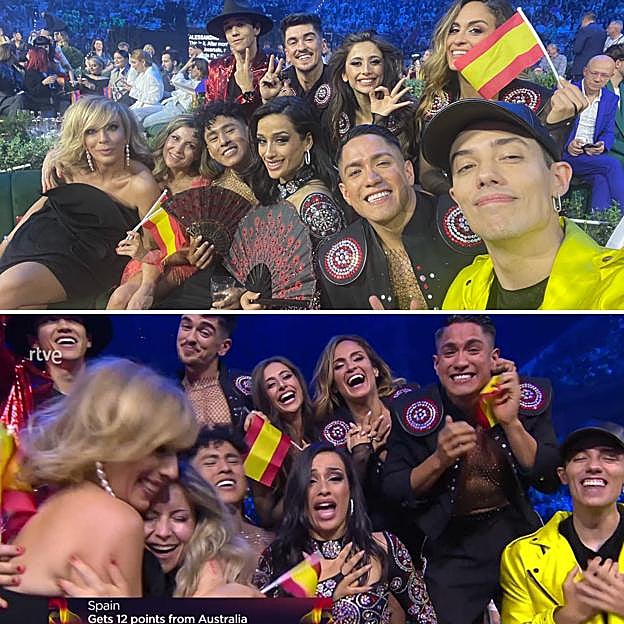 Chanel y sus bailarines en el festival de Eurovisión.
