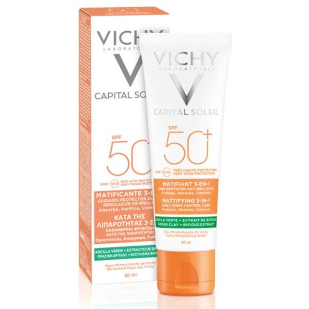 Lo amarás, porque esta crema hidratante con protector solar de Vichy  protege, matifica y purifica la piel . Además, gracias a su tecnología oil trap con espectro solar SPF+50 controla el sebo para dar un efecto mate instantáneo y duradero. Por otro lado, su fórmula enriquecida con arcilla verde y probióticos tiene una acción anticontaminación que deja una sensación de  piel purificada hasta por 12 horas .