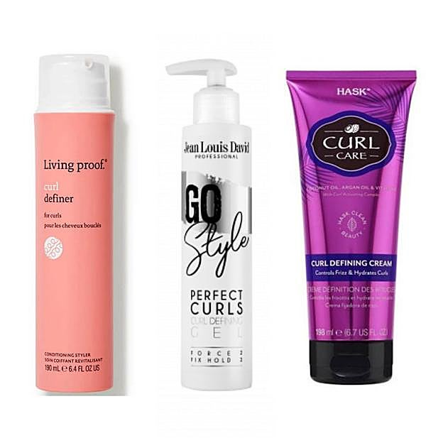Curl Definer de Living Proof (37,20 euros), Gel Perfect Curls Urban Style de Jean Louis David y la Crema Definidora de Rizos de Hast (7,99 euros):