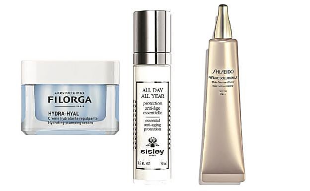 Filorga. Crema de día Hydra-Hyal (52,90 €). Sisley. Crema protectora All Day All Year (342 €). Shiseido. Infinite Treatment Primer de la línea Future Solution (68 €).