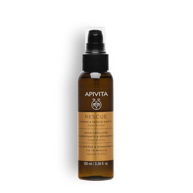 Devuelve la vitalidad y brillo a tu pelo con Rescue Hair Oil de Apivita. Sus aceites de oliva, argán, almendra, girasol y avena conseguirán que tus puntas no queden abiertas. Precio: 15,81 €.