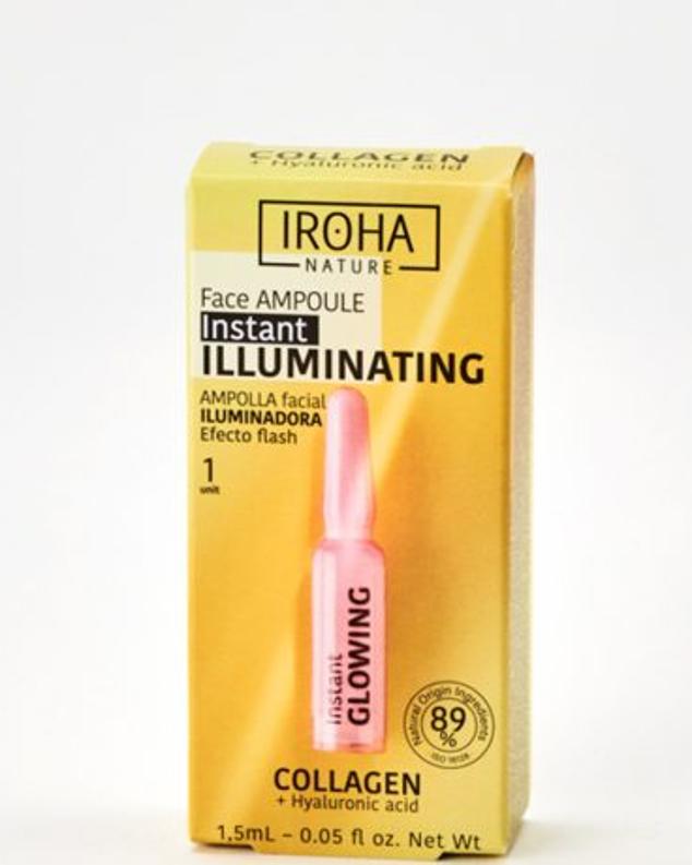 La ampolla flash iluminadora con colágeno está indicada para proporcionar luz a la piel. La combinación de colágeno y ácido hialurónico, tersa la piel mientras que mejora la elasticidad, rellenándose las pequeñas arrugas. La piel lucirá uniforme e iluminada. (1 ampolla, 1,99 euros)