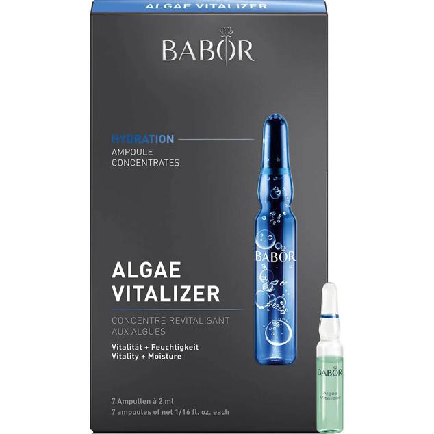 Algae Revitalizer de Babor son unas ampollas que guardan una formula concentrada altamente hidratante y revitalizador, con efecto buena cara y mejoría de la piel instantaneas. Están enriqucidas con extractos de algas de plancton de gran carga antioxidantes, ideales para contrarrestar la piel apagada, darle volumen y tersarla. El aspecto resultante es fresco, despierto, uniforme y rejuvenecedor. Cómpralo aquí