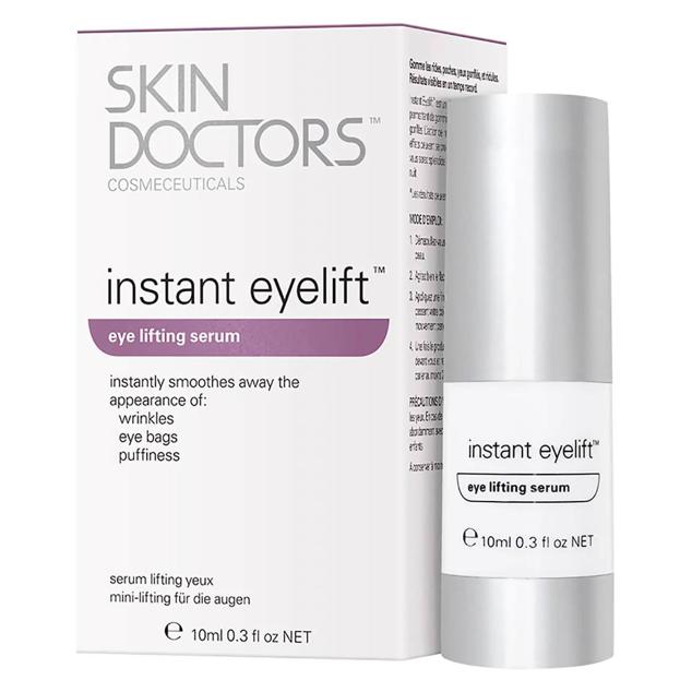 El Instant Eyelift de Skin Doctors es un sérum para el contorno de los ojos que obtiene firmeza y desaparición de ojeras, hinchazón y arrugas de inmediato, corrigiendo de golpe y visiblemente los signos de fatiga y la edad. Imita los resultados de un procedimiento estético en minutos, alisando y tensando la piel, gracias a un compuesto de albúmina y ácido hialurónico, combinado con silicato de sodio. Cómpralo aquí