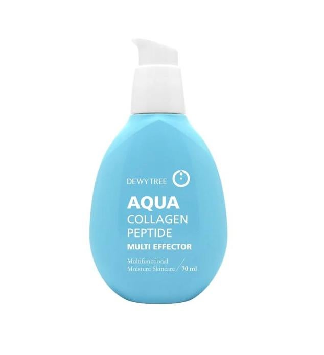 Aqua Collagen Peptide Multi Effector de Dewytree es un tratamiento de alta potencia que aporta la más profunda hidratación, aumenta al máximo la elasticidad de la piel, recupera el volumen, atenúa las arrugas, iguala el tono y reduce los problemas de pigmentación. Lo consigue a través de una combinación de ácido hialurónico puro, péptidos de colágeno, extracto de champiñón, niacinamida y adenosina.