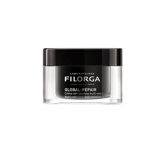 La Crema Nutri-Juventud Multirevitalizante Global-Repair de Filorga trata las arrugas y la falta de firmeza.  Cómpralo aquí