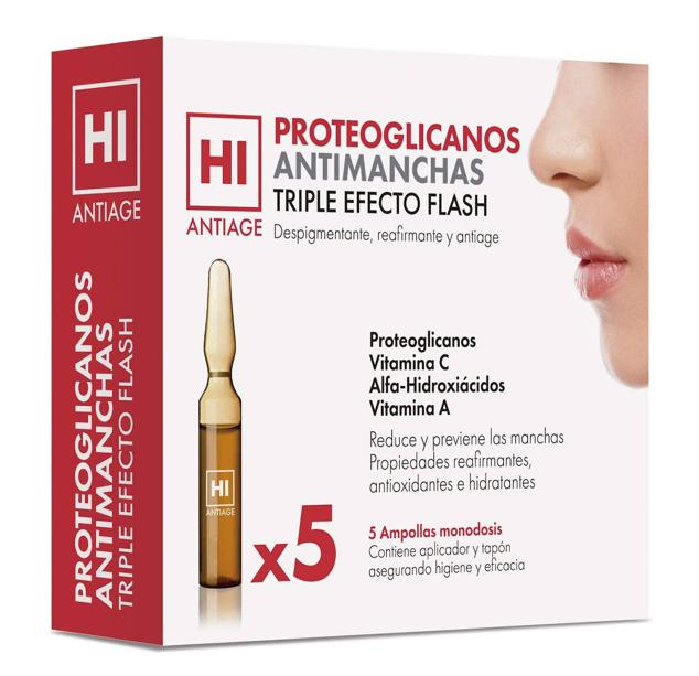 Las Ampollas Proteoglicanos Antimanchas Triple Efecto Flash de Hi han sido enriquecidas con vitamina A.  Cómpralo aquí