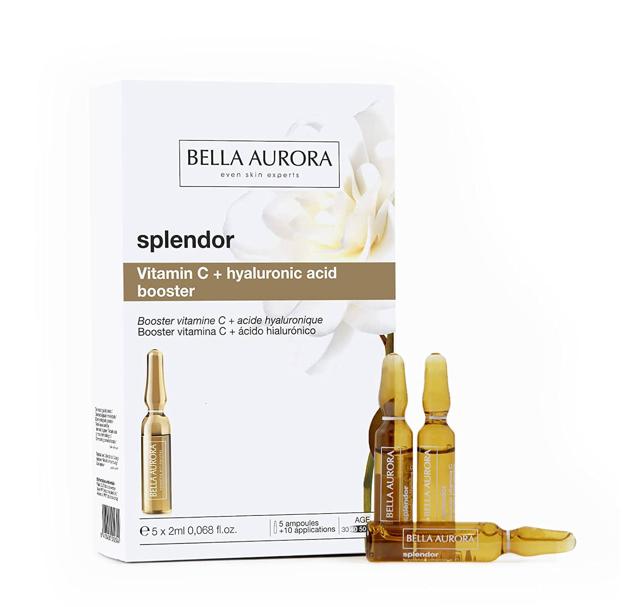 Las ampollas Splendor de Bella Aurora incluyen ácido hialurónico para reducir los signos de la fatiga.  Cómpralo aquí
