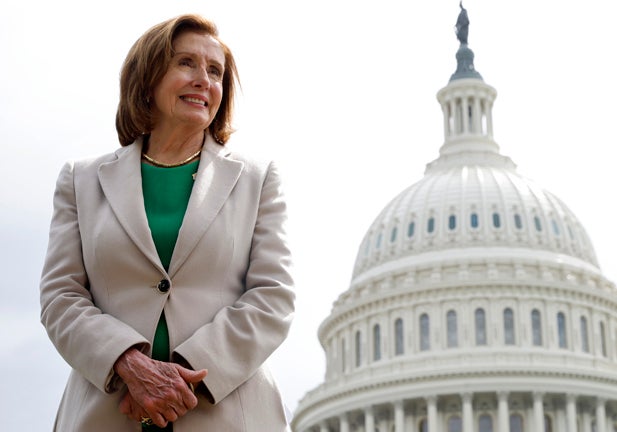 WASHINGTON, DC - MAY 12: Speaker of the House Nancy Pelosi (D-CA) participates in a celebration of the passage of legislation that will place statues of former Supreme Court associate justices Ruth Bader Ginsburg and Sandra Day O Connor in the U.S. Capitol on May 12, 2022 in Washington, DC. The Democratic leaders were joined by Scott O Connor, son of Justice O Connor, and Professor Kelsi Corkran, former clerk for Justice Ginsburg. (Photo by Chip Somodevilla/Getty Images)