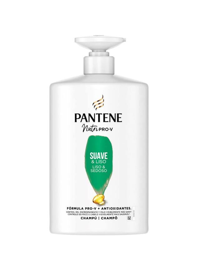 El Champú Suave & Liso Nutri Pro-V de Pantene contiene nutrientes que fortalecen el pelo.
