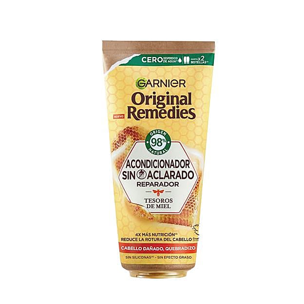 Acondicionador Sin Aclarado Tesoros De Miel de Garnier para el cabello dañado.