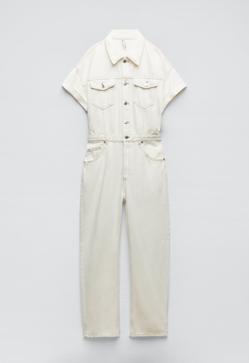 Imagen secundaria 2 - Mono largo en denim de color blanco de Zara.