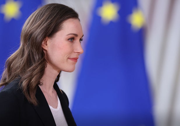 Finnish Prime Minister Sanna Marin arrives for the first day of a special meeting of the European Council at The European Council Building in Brussels on May 30, 2022. (Photo by Kenzo TRIBOUILLARD / AFP) (Photo by KENZO TRIBOUILLARD/AFP via Getty Images)