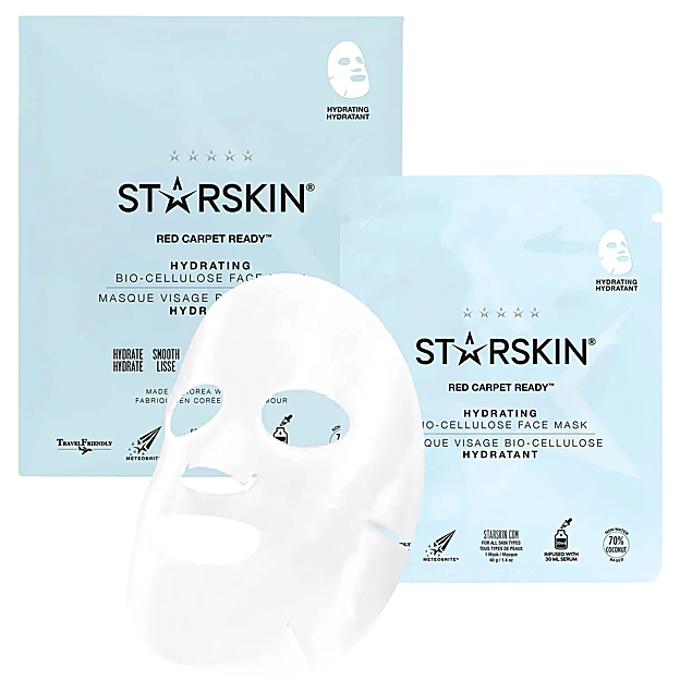 Mascarilla facial hidratante de biocelulosa con coco Second Skin Red Carpet Ready de Starskin.