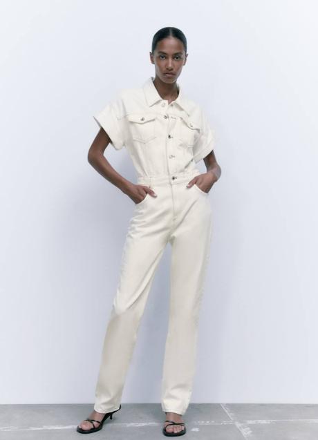 Imagen - Mono largo con manga corta en tejido denim crudo