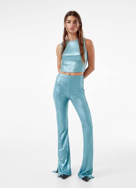 Imagen - Pantalones flare metalizados en azul