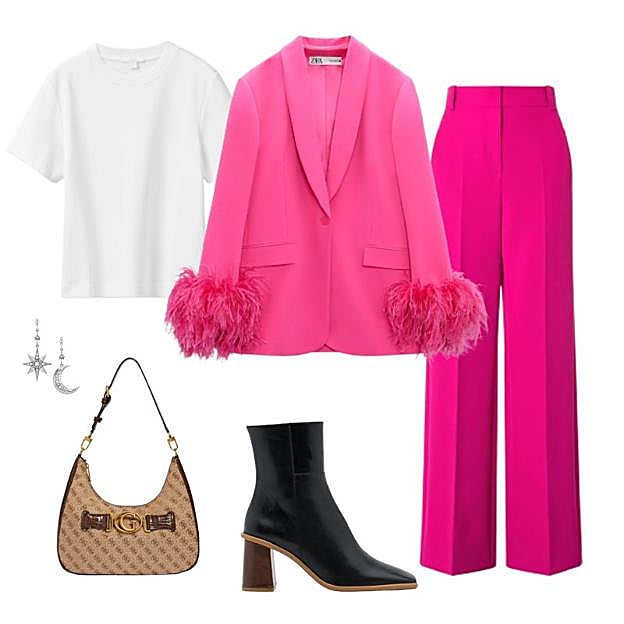 Camisa de Cos, Blazer de Zara, pantalón de Marella, botines de Alohas, pendientes de Thomas Sabo y bolso de Guess.