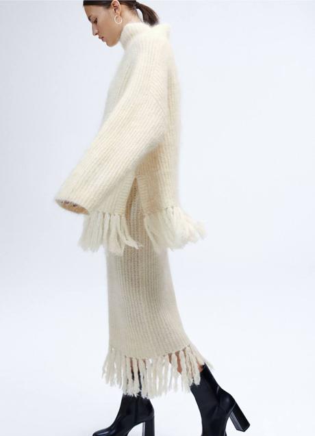 Imagen - Maxi jersey con flecos en crema