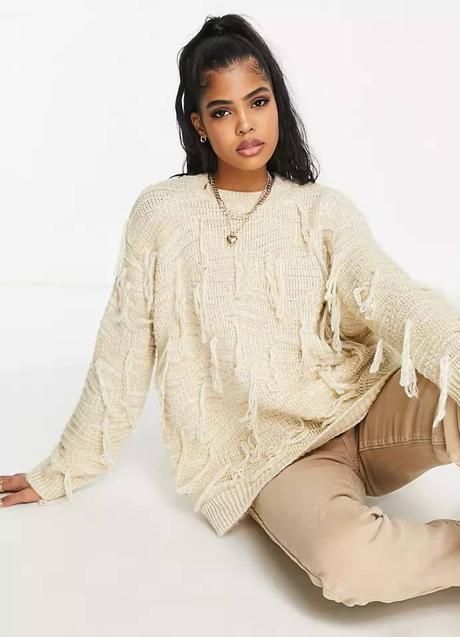 Imagen - Jersey ancho con flecos en tono beige