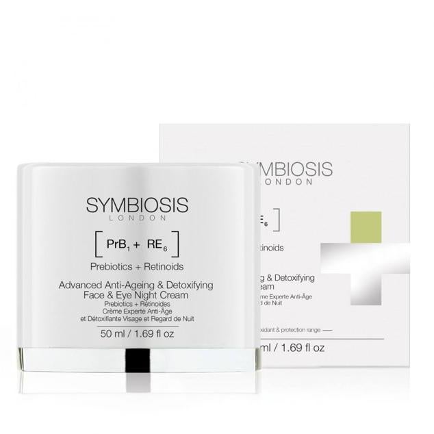 Advanced Anti-Ageing & Detoxifying Night Cream de Symbiosis refina la textura, purifica, revitaliza, reduce poros y arrugas, reafirma e ilumina. Esta crema antiedad minimiza los signos de envejecimiento, deshidratación y daños causados por los radicales libres con su combinación de retinoides, ácido mandélico despigmentante, ácido glicólico renovador, vitamina C, prebióticos y aceite de aguacate. Cómpralo aquí