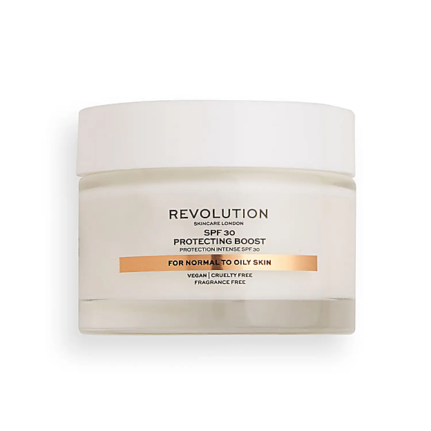 Crema hidratante con FPS 30 para piel normal a seca de Revolution Skincare.