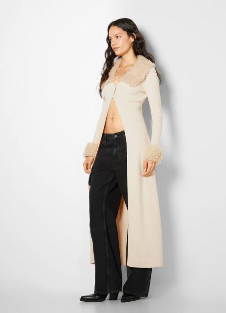 Imagen - Chaqueta de punto larga con cuello y puños de pelo