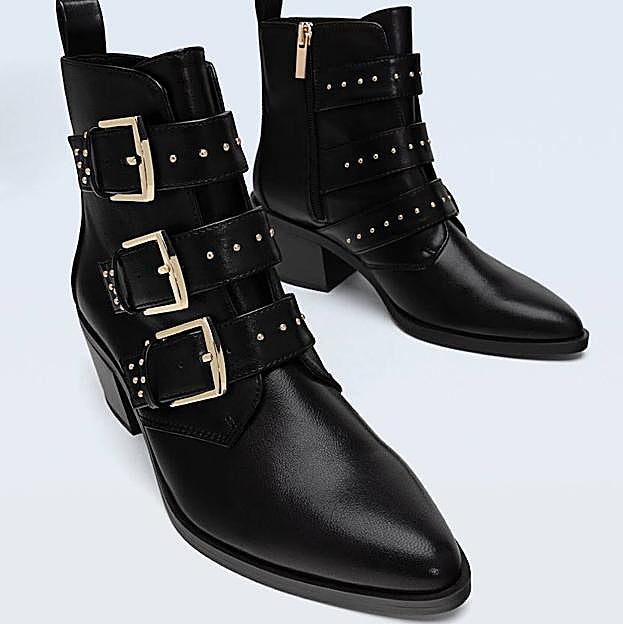 Botines cowboy con hebillas y tachuelas