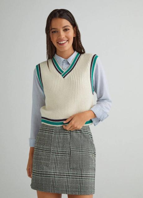 Imagen - Chaleco de punto con rayas a constraste en las terminaciones