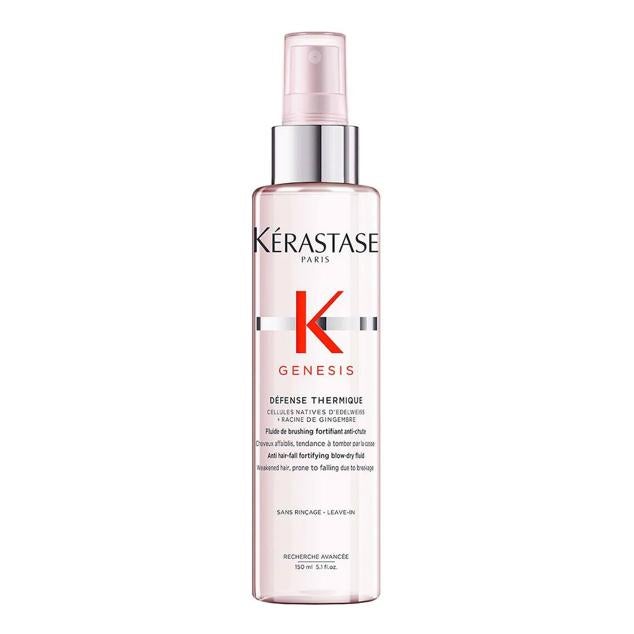 Genesis Défense Thermique de Kérastase ofrece protección térmica para el cabello debilitado y propenso a la rotura, al tiempo que fortalece la fibra con las células nativas de edelweiss y la raíz de jengibre. Reduce las puntas abiertas, impide la caída y estiliza sin dañas soportando hasta 220ºC. Cómpralo aquí