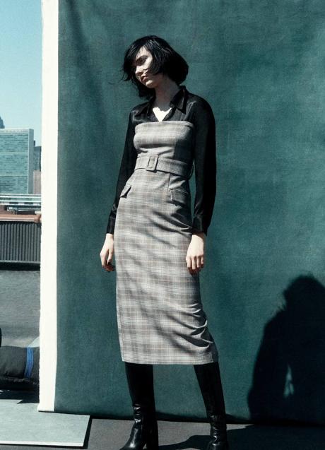 Imagen - Vestido bustier a cuadros con camisa combinada