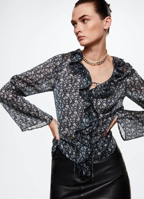 Imagen - Flusa fluida con floral print azul oscuro