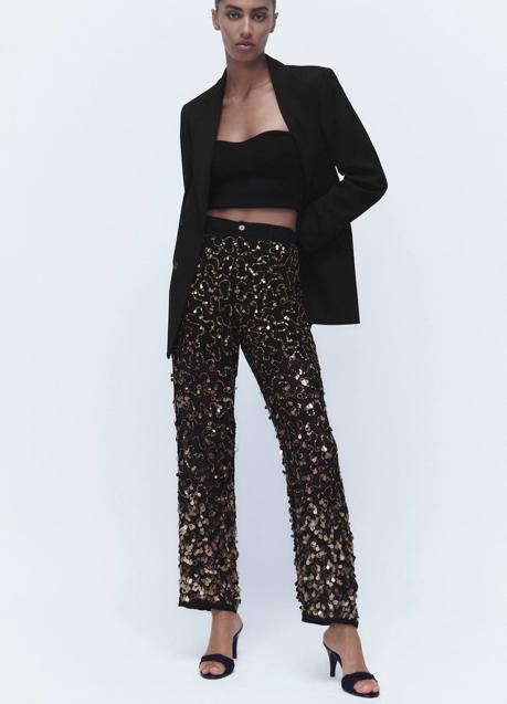Imagen - Pantalón legro con lentejuelas doradas