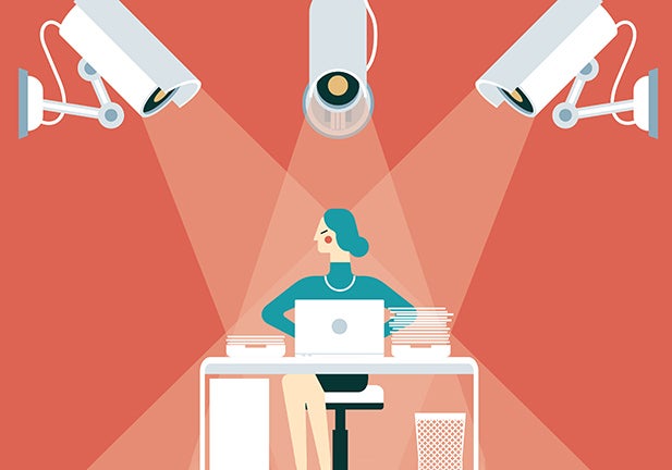 businesswoman and security camera