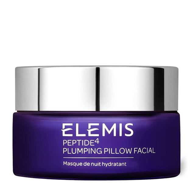 Peptide4 Plumping Pillow Facial de Elemis es una crema de noche reparadora, hidratante, redensificante, reafirmante y restauradora de la luminosidad que desvela un cutis rejuvenecido l despertar. Está formulada con un cóctel de extractos estimulantes, péptidos antiedad para una piel sedosa y flexible, algas hidratantes y antioxidantes y, vitamina E.