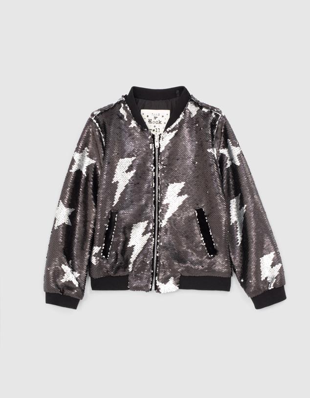 Chaqueta tipo bomber de lentejuelas con estrellas de Ikks (59,40 euros).