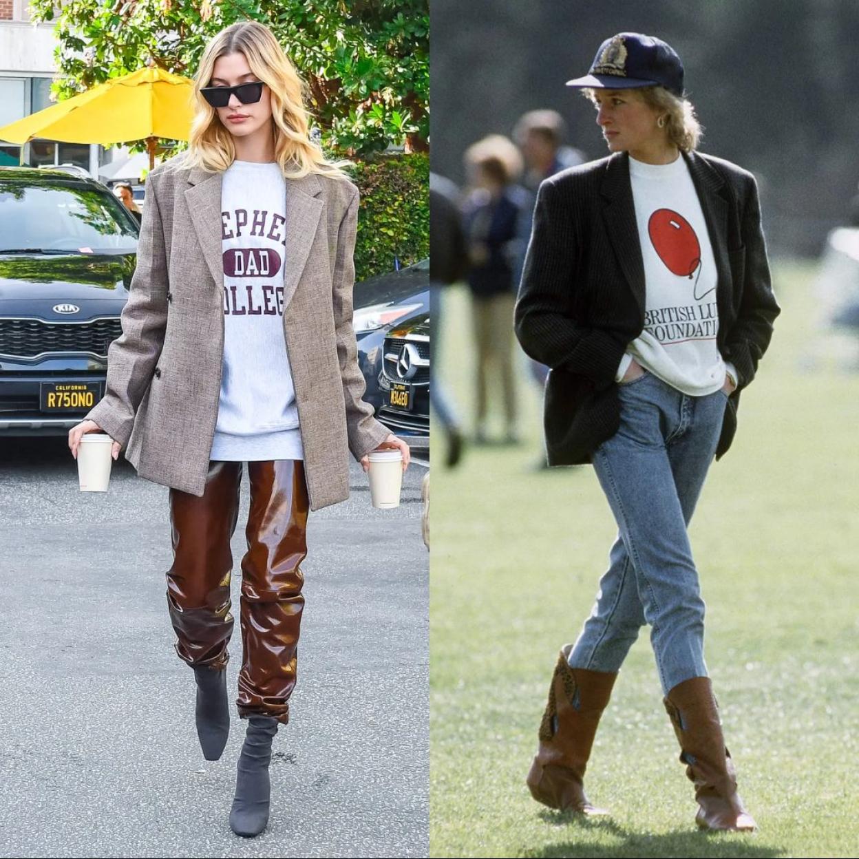 Hailey Bieber y Diana de Gales con el mismo look.