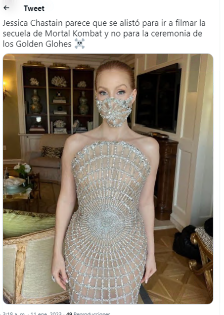Imagen - Meme del look de Jessica Chastain en los Globos de Oro 2023. 