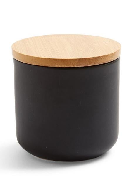 Imagen - Tarro negro mediano de cerámica con tapa de madera/PRIMARK HOME
