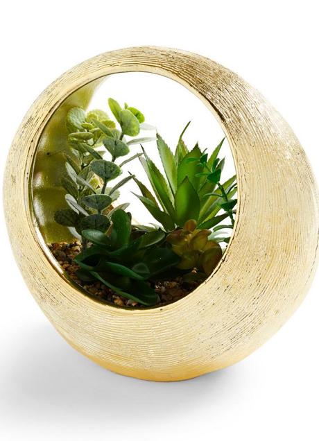 Imagen - Macetero circular dorado con suculentas plantas artificiales/Primark Home