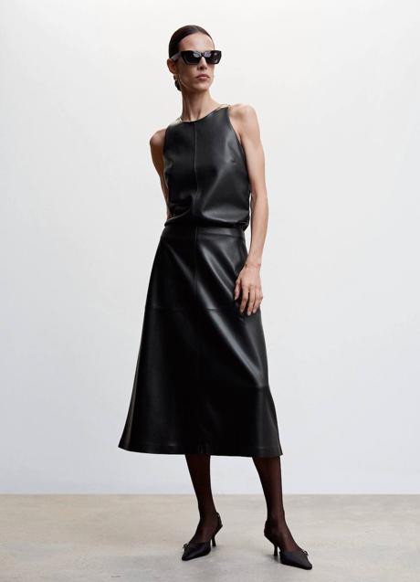 Imagen - Falda midi evasé en tejido efecto piel