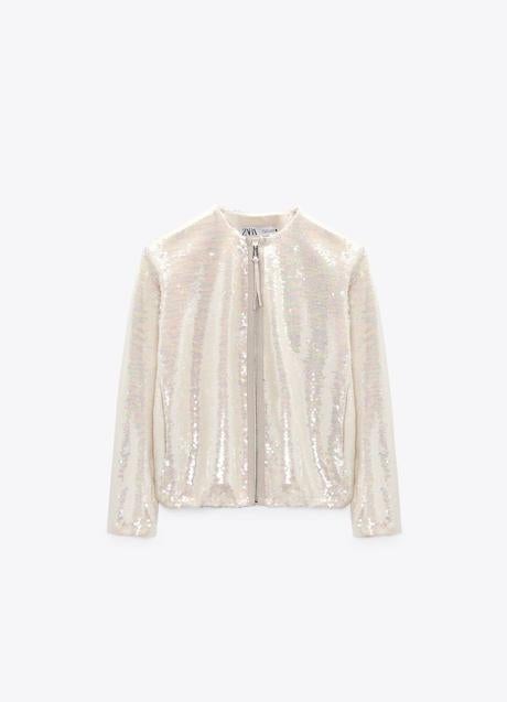 Imagen - Bomber de lentejuelas color crema